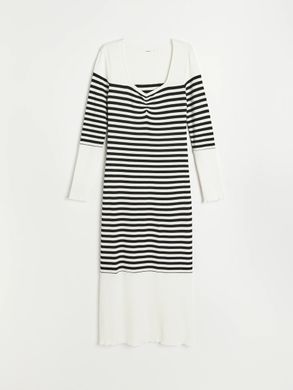 Трикотажна сукня міді в смужку, Чорно-білий